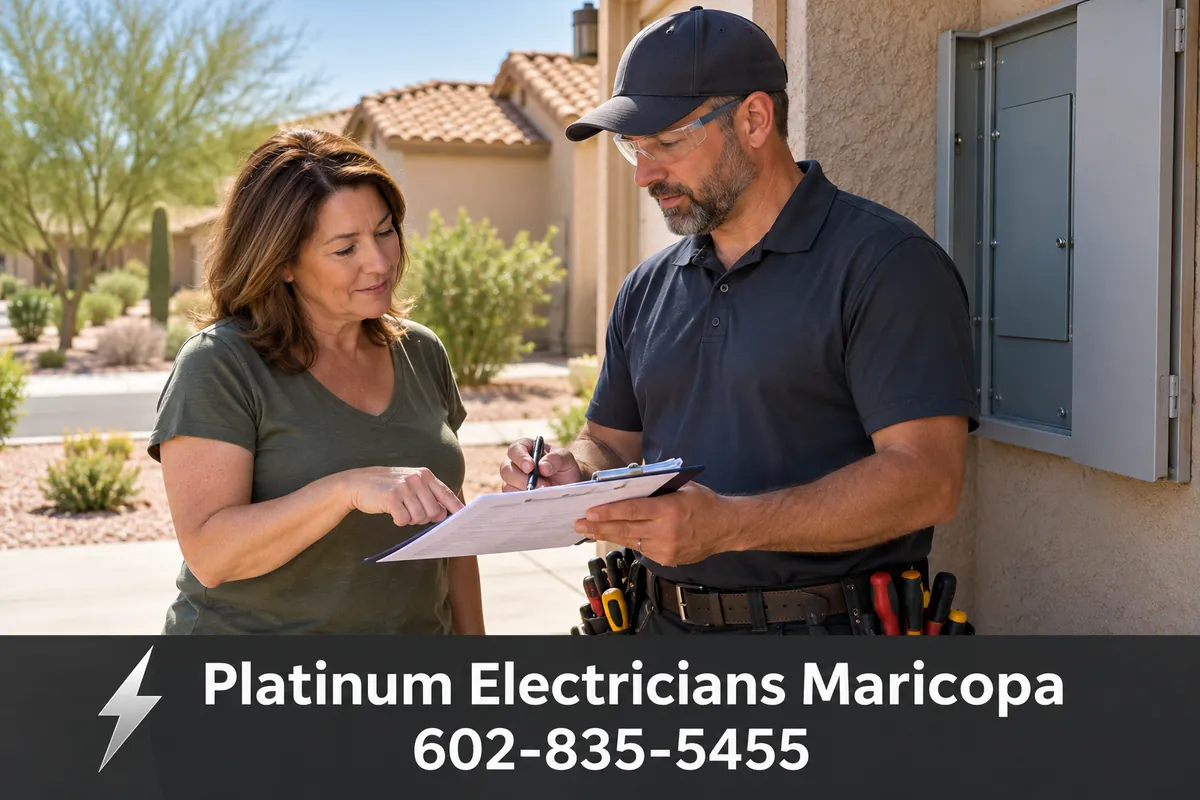 Homeowner reviewing a written electrical quote with a contractor