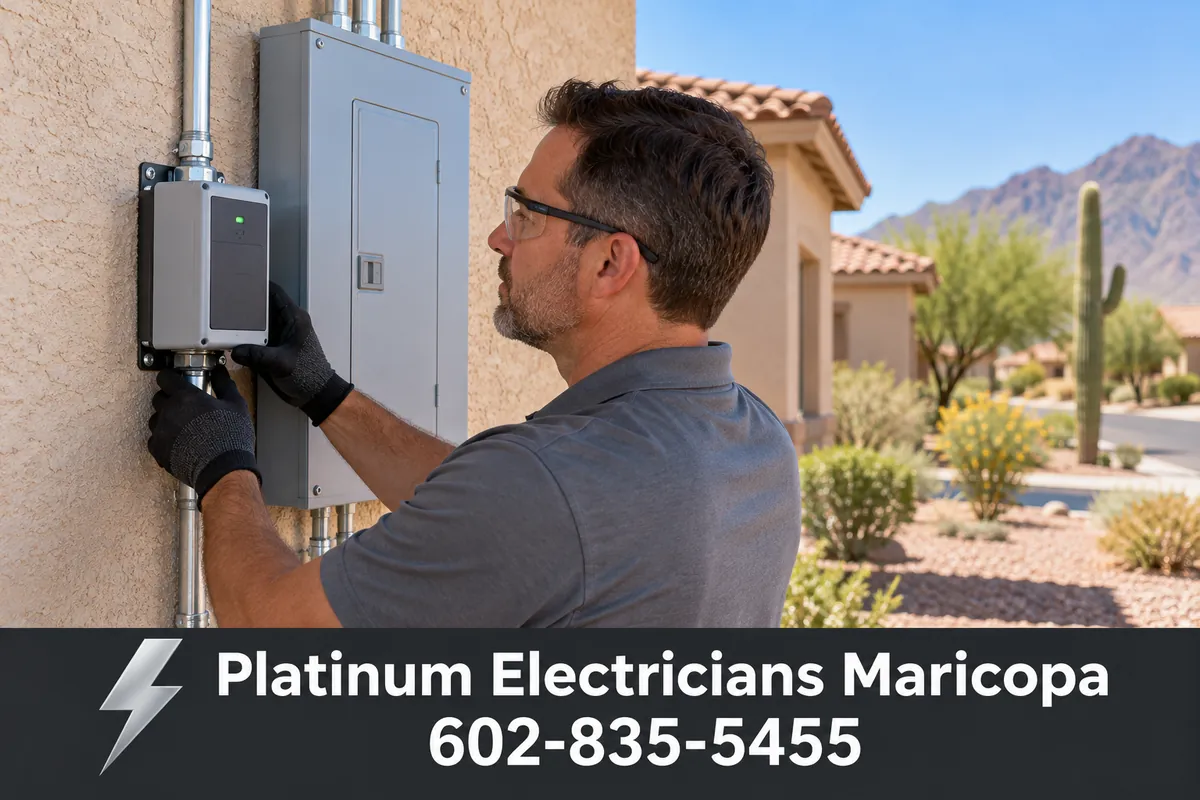 Whole-home surge protection device mounted beside a residential electrical panel